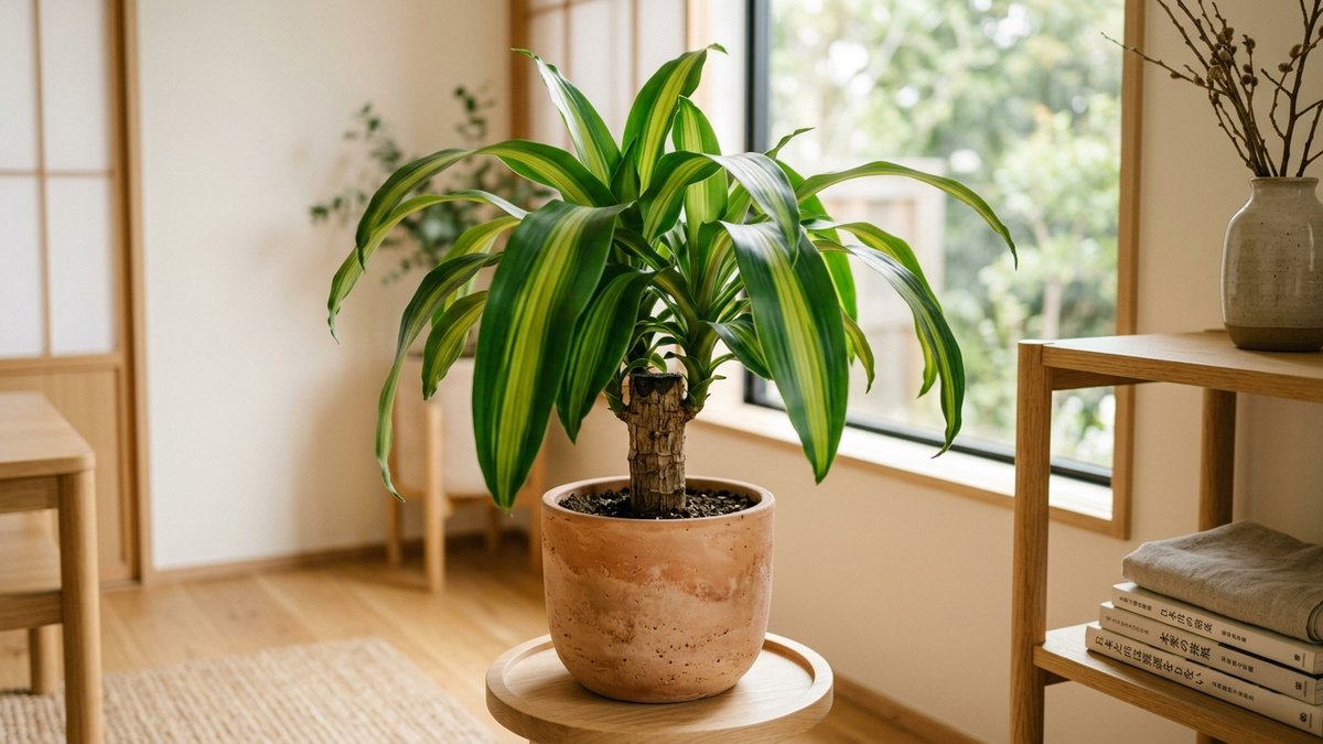 ドラセナ(幸福の木)の全景｜縞模様の葉が美しい人気の観葉植物