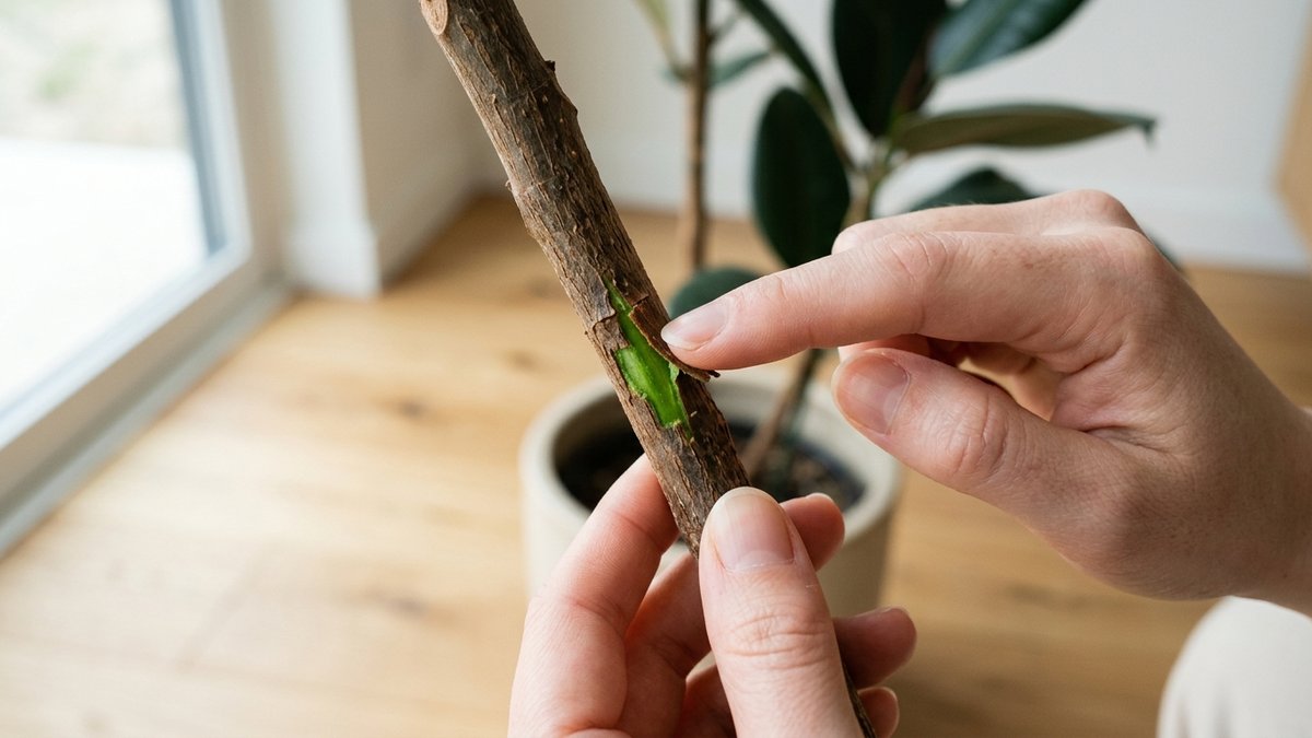 観葉植物の生死を見分けるサイン｜茎を爪でひっかいて緑の組織をチェック