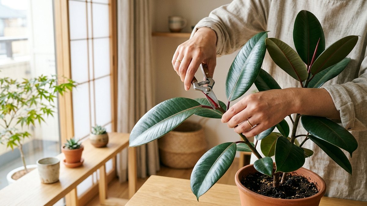 ゴムの木の剪定|清潔なハサミで枝先をカット