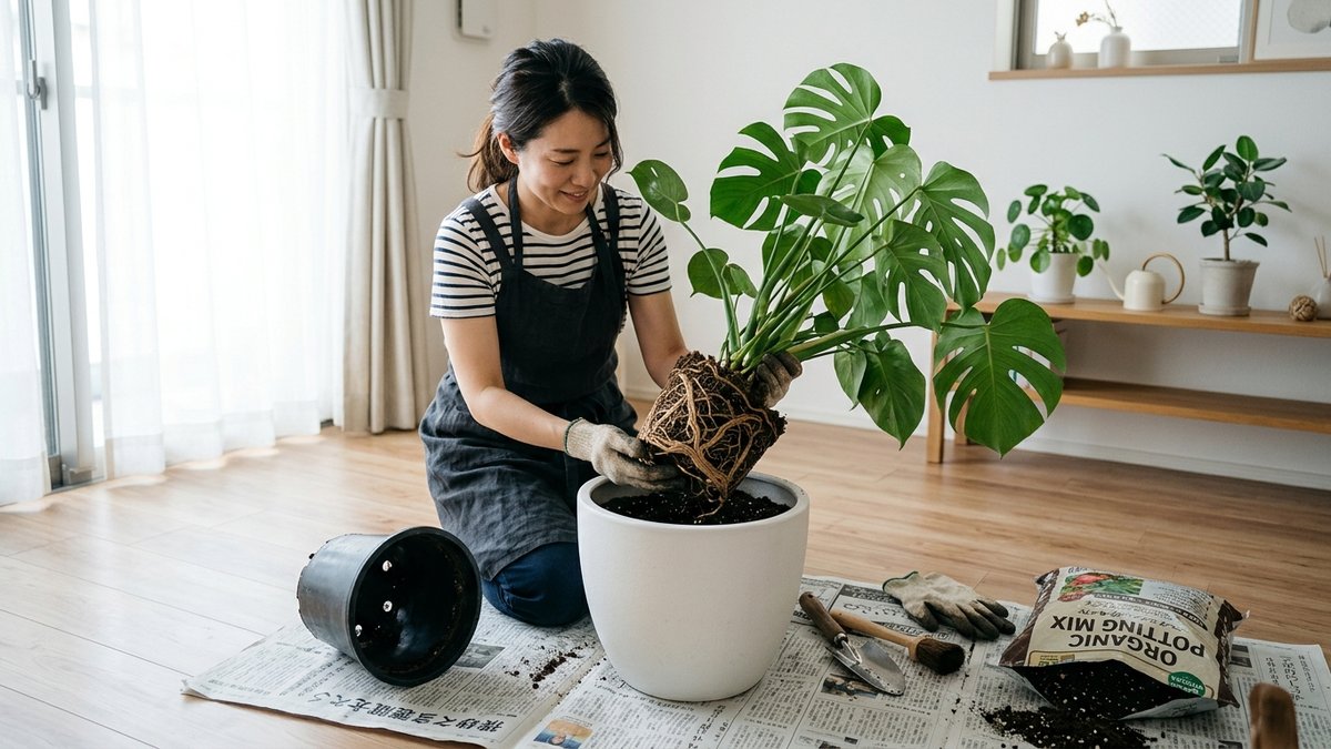 モンステラの植え替え｜古い鉢から新しい鉢へ・根の状態を確認